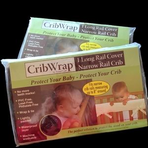 CribWrap brown Waterproof Chew Guard- 2 long rail covers for narrow crib rails